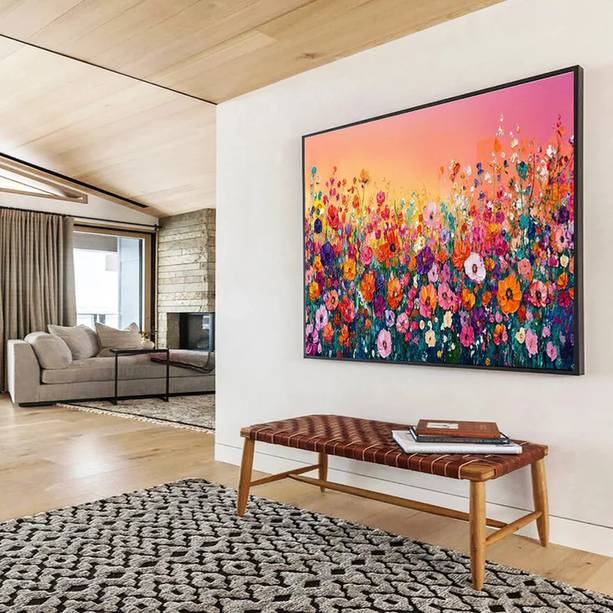Sunset Original Field Flowers Abstract Canvas Wall Art EP97S